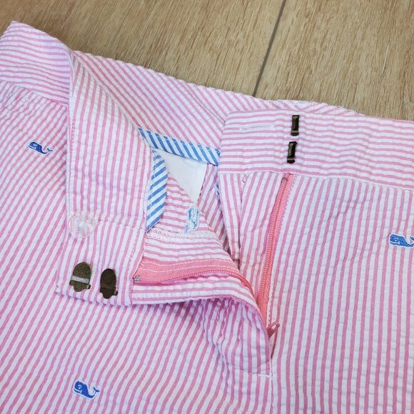 Vineyard Vines Womens Seersucker Pink White Nautical Whale Size L Beachy Preppy - Picture 7 of 14